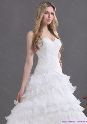 2015 A-Line Sweetheart Wedding Dress with Lace and Ruffles