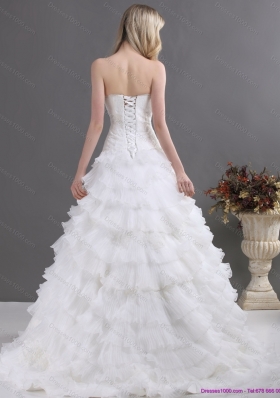 2015 A-Line Sweetheart Wedding Dress with Lace and Ruffles