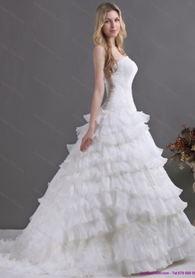 2015 A-Line Sweetheart Wedding Dress with Lace and Ruffles