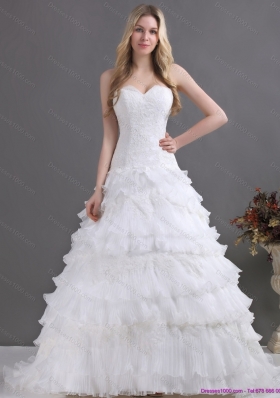 2015 A-Line Sweetheart Wedding Dress with Lace and Ruffles