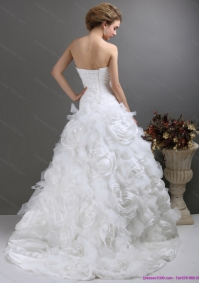 2015 A-Line Sweetheart Wedding Dresses with Ruching and Rolling Flowers