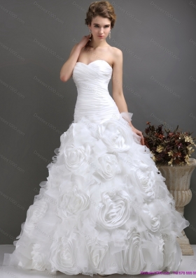 2015 A-Line Sweetheart Wedding Dresses with Ruching and Rolling Flowers