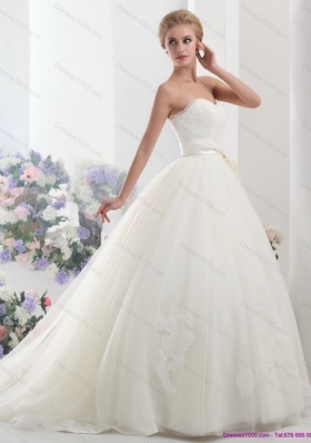 2015 A-Line  White Sweetheart Bridal Dresses with Waistband