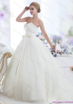 2015 A-Line  White Sweetheart Bridal Dresses with Waistband