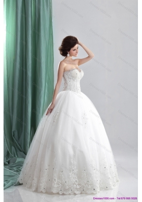 A-Line 2015 Sweetheart Wedding Dress with Beading and Lace