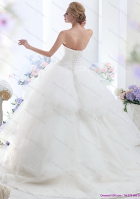 A-Line 2015 Sweetheart Wedding Dress with Hand Made Flowers