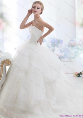 A-Line 2015 Sweetheart Wedding Dress with Hand Made Flowers