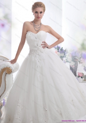 A-Line Beading Sweetheart White Wedding Dresses for 2015