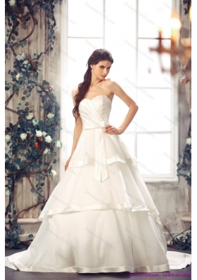 A-Line Sweetheart White Bridal Gowns with Chapel Train