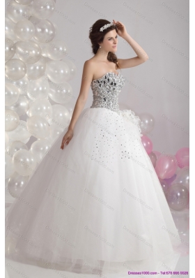 A-Line White Floor Length 2015 Unique Wedding Dresses with  Rhinestones