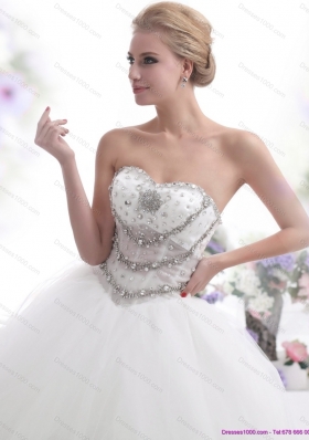 A-Line White Sweetheart 2015 Wedding Dresses with Rhinestones