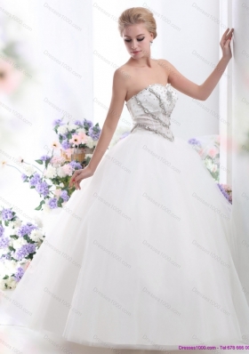 A-Line White Sweetheart 2015 Wedding Dresses with Rhinestones