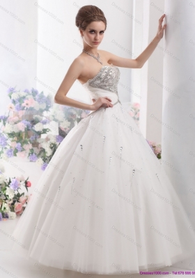 A-Line White Sweetheart Rhinestone Wedding Dresses for 2015