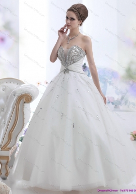 A-Line White Sweetheart Rhinestone Wedding Dresses for 2015