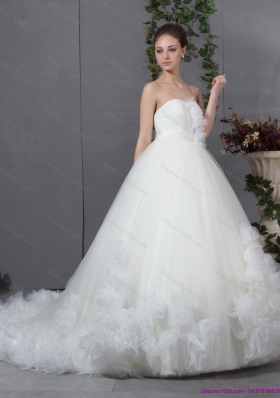 New A-Line Ruffled White Wedding Dresses with Chapel Train