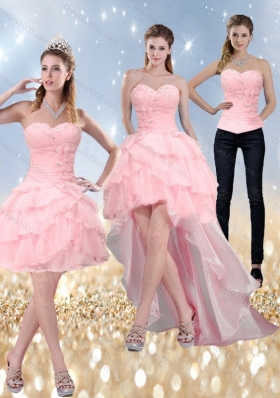 2015 Detachable Sweetheart Baby Pink Prom Dress with Ruffled Layers and Beading