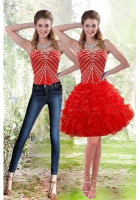 2015 Red Detachable Prom Skirts with Beading and Ruffles