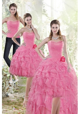 2015 Rose Pink Detachable Prom Skirts with Beading and Ruffles
