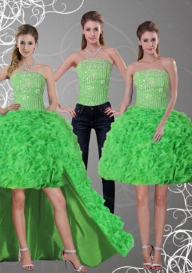2015 Spring Green Strapless Detachable Prom Skirts with Beading and Ruffles