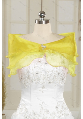 2015 Strapless Beading and Pick Ups Detachable Prom Skirts in Yellow