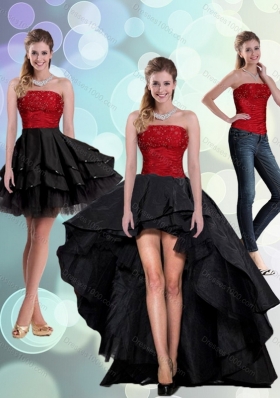 2015 Strapless Beading Detachable Prom Skirts in Red and Black