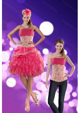 Strapless 2015 Detachable Prom Skirts with Appliques and Ruffles