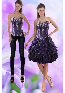 Sweetheart Dark Purple 2015 Detachable Prom Skirts with Appliques and Ruffles
