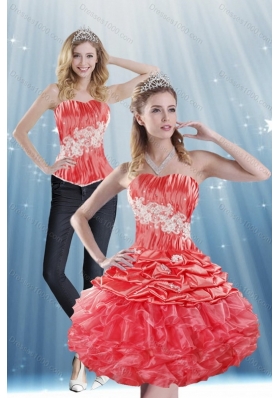 2015 Strapless Appliques and Pick Ups Detachable Prom Skirts in Coral Red