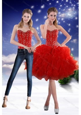 2015 Sweetheart Red Detachable Prom Skirts with Beading and Ruffles