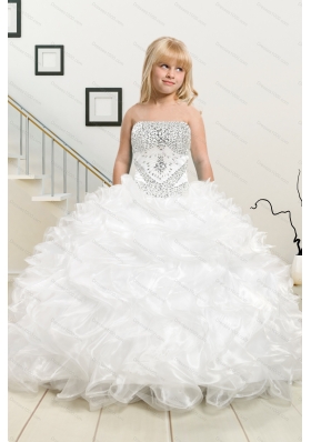 Perfect Beading White Sweetheart Quinceanera Gown and Sweetheart Short Dama Dresses and Beading and Ruffles Flower Girl Dress