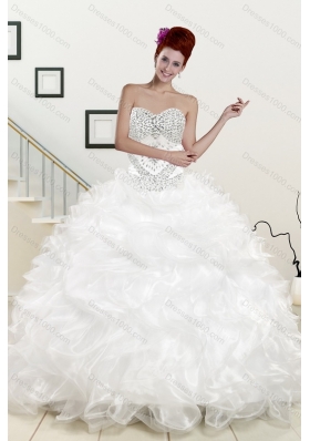 Perfect Beading White Sweetheart Quinceanera Gown and Sweetheart Short Dama Dresses and Beading and Ruffles Flower Girl Dress