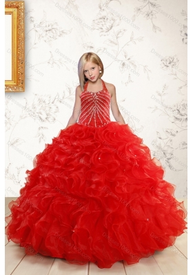 2015 Ruffled Red Quinceanera Dress and Baby Pink Strapless Prom Dresses and Halter Top Beaded Little Girl Dress