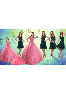 2015 Pretty Rose Pink Quinceanera Dress and Knee Length Dama Dresses and Sweet Ball Gown Little Girl Dress