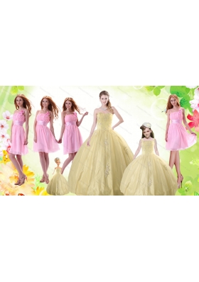 Champagne Ball Gown Quinceanera Dress and Ruching Baby Pink Dama Dresses and Floor Length 2015 Little Girl Dress