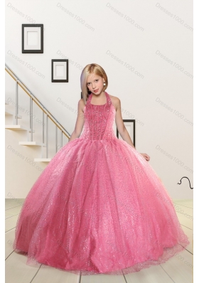 Cute Ball Gone Quinceanera Dress and Beading Baby Blue Dama Dresses and Rose Pink Halter Top Little Girl Dress