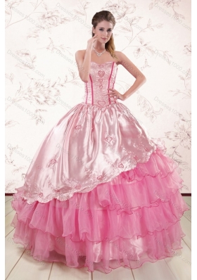 Ruffled Layers Sweetheart Quinceanera Dress and Elegant Ruching Long Dama Dresses and Rose Pink Floor Length Little Girl Dress