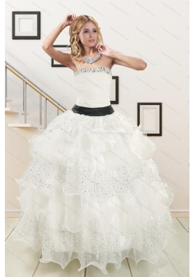 White Strapless Beading Quinceanera Dress and Baby Pink Short Beading Prom Dresses and  Affordable Little Girl Pageant Dress with Beading and Ruffles