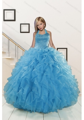 2015 Cheap Teal Sweetheart Quinceanera Dress and Ruching and Beading Short Prom Dresses and Halter Top Ruffles Little Girl Dress