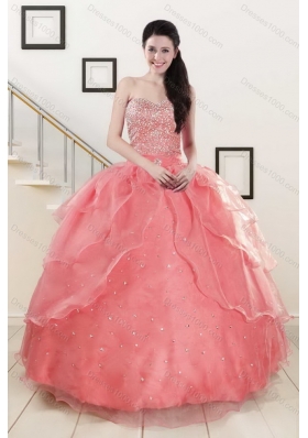 2015 Perfect Beading Sweetheart Quinceanera Dress and Ruching Long Prom Dresses and Watermelon Halter Top Little Girl Dress