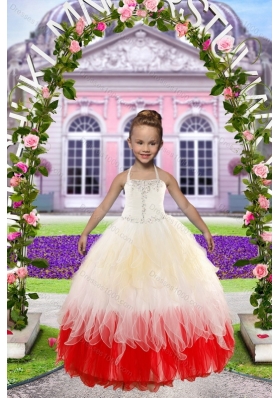 Beading Multi Color Quinceanera Gown and Hot Pink Sweetheart Long Prom Dresses and Halter Top Multi Color Little Girl Dress