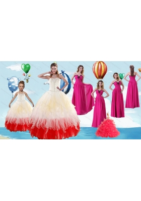 Beading Multi Color Quinceanera Gown and Hot Pink Sweetheart Long Prom Dresses and Halter Top Multi Color Little Girl Dress