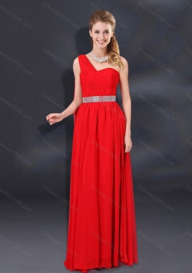 Beading One Shoulder Sweet 16 Dress and Elegant Ruching Long Prom Dresses and Ruffles Beading Straps Little Girl Dress