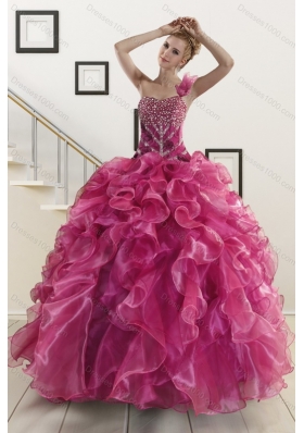 Ruffles One Shoulder Sweet 16 Dress and Red Long Beading Prom Dresses and Ball Gown Straps Beading Little Girl Dress