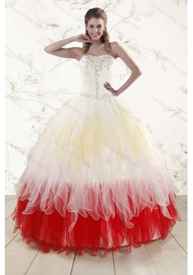 Strapless Beading Multi Color Quinceanera Dress and Beading Long Prom Dresses and Multi Color Halter Top Little Girl Dress