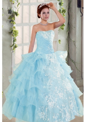 Strapless Ruffles Elegant Quinceanera Dress and Fashionable High Low Prom Dress and  Appliques and Ruffles Baby Bule Little Girl Pageant Dress