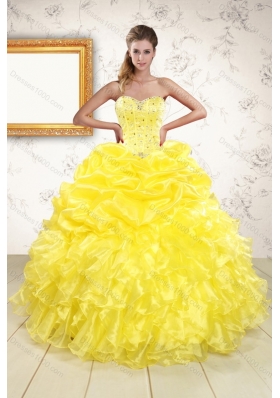 Yellow Sweetheart Beading Quinceanera Dress and Light Pink Short Prom Dresses and Ruffles and Beading Little Girl Dress