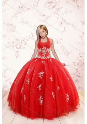 2015 Elegant Appliques Red Quinceanera Dress and Turquoise Short Dama Dresses and Halter Top Ball Gown Little Girl Dress