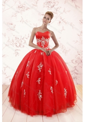 2015 Elegant Appliques Red Quinceanera Dress and Turquoise Short Dama Dresses and Halter Top Ball Gown Little Girl Dress