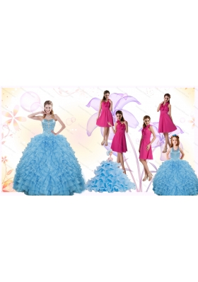 2015 Gorgeous Ruffles and Beading Quinceanera Dress and Hot Pink Short Dama Dresses and Cute Halter Top Little Girl Dress