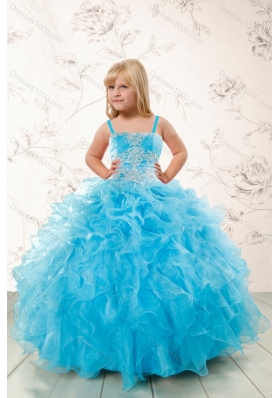 Baby Blue Ruffles Quinceanera Dress and Hand Made Flowers Baby Pink Dama Dresses and Straps Appliques Little Girl Dress